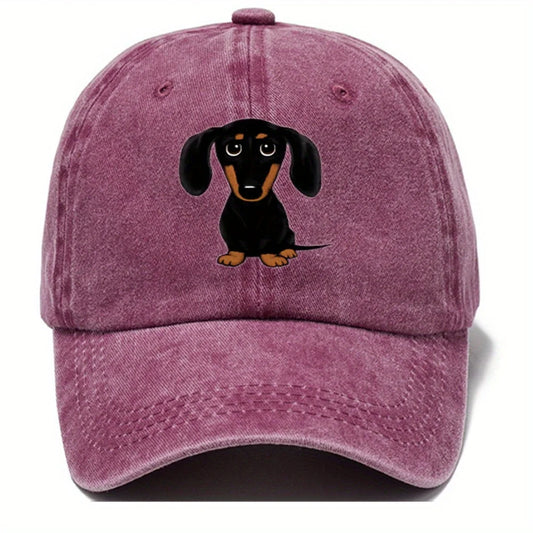 Retro Washed Baseball Cap With Dachshund Print