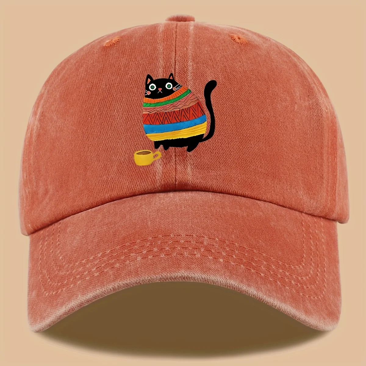 Cat Print Trucker Hat Vintage Washed Baseball Cap