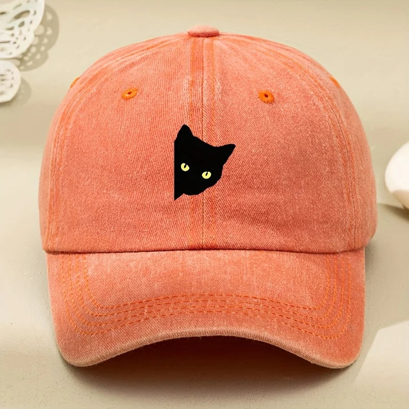 Cartoon Half Body Black Cat Print Baseball Cap