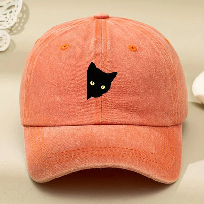 Cartoon Half Body Black Cat Print Baseball Cap