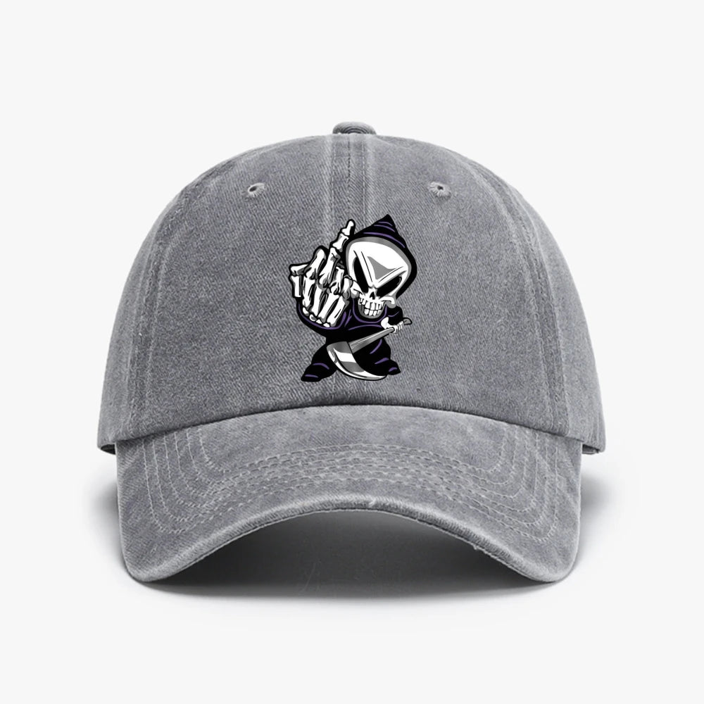 Skull Middle Finger Print Baseball Cap