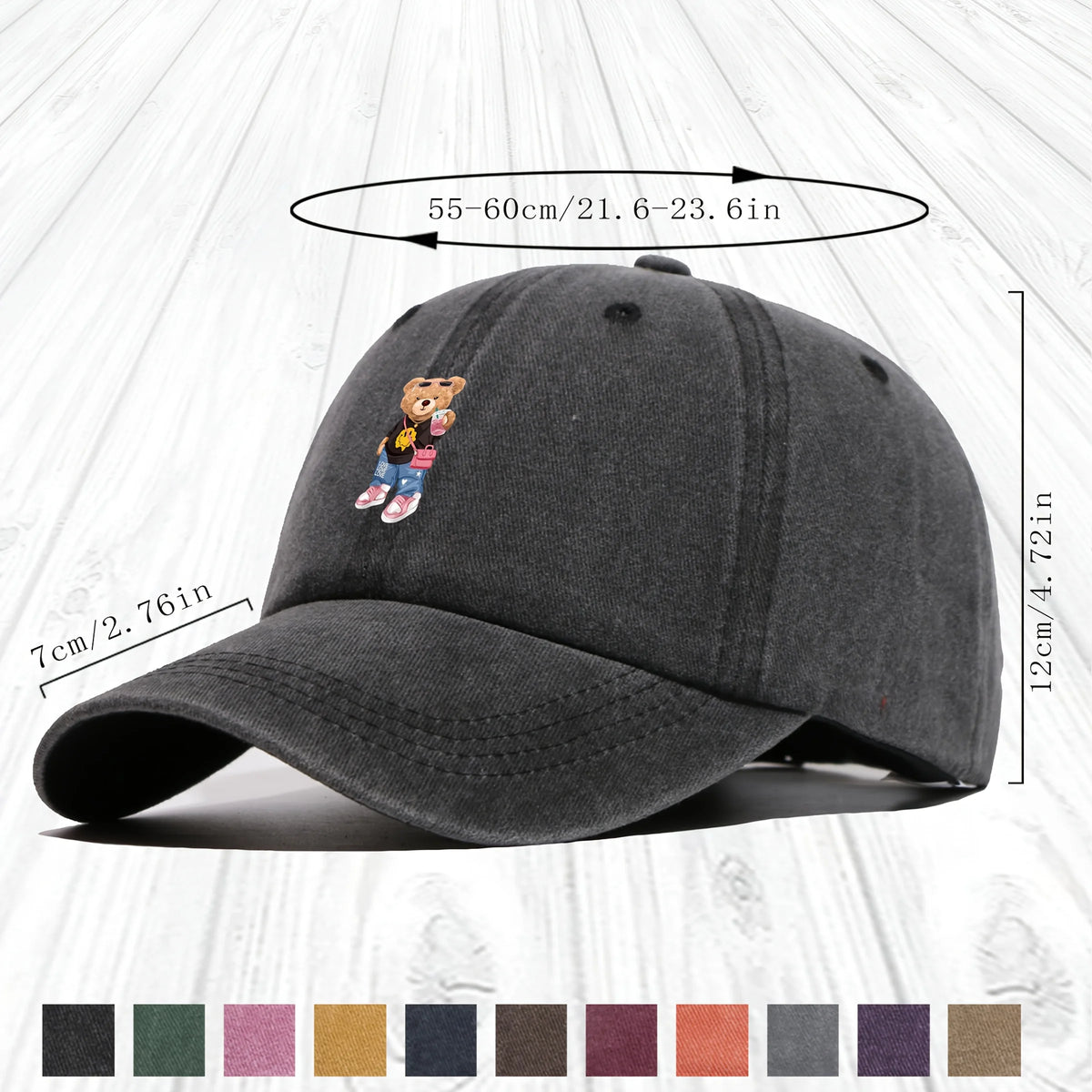 Cartoon Bear Print Cotton Baseball Hat