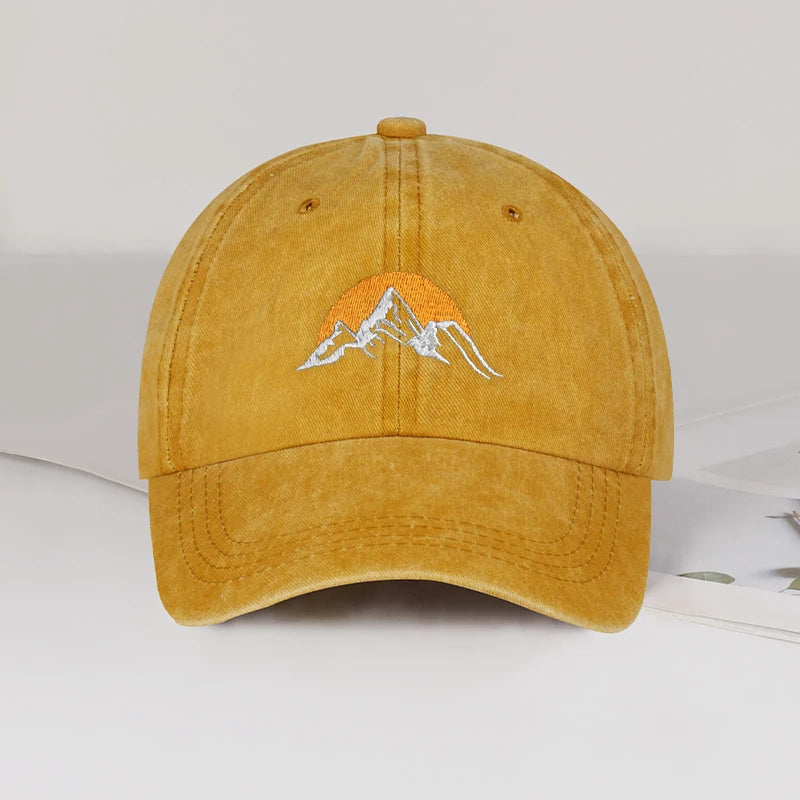 Vintage Mountain Sunrise Embroidered Washed Baseball Cap