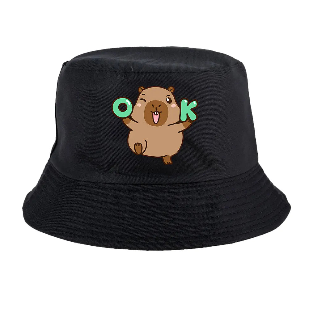 Summer Spring Ladies Cotton Korean Casual Outdoor Sunprotection Capybara Bucket Hat For Men Women