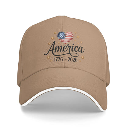 Flag Heart 1776 2026 July 4th 250th Birthday Sun Baseball Cap
