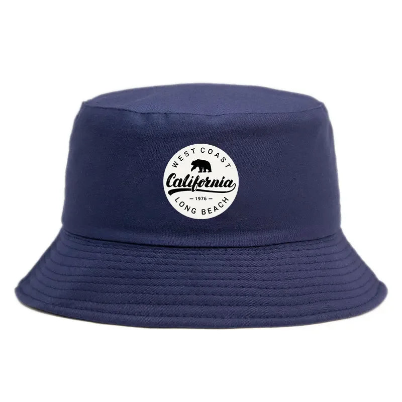 Summer 1976 California Long Beach Print Bucket Hat Woman Man Panama Hat Unisex Travel Sun Fisherman Cap