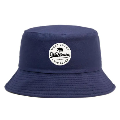 Summer 1976 California Long Beach Print Bucket Hat Woman Man Panama Hat Unisex Travel Sun Fisherman Cap