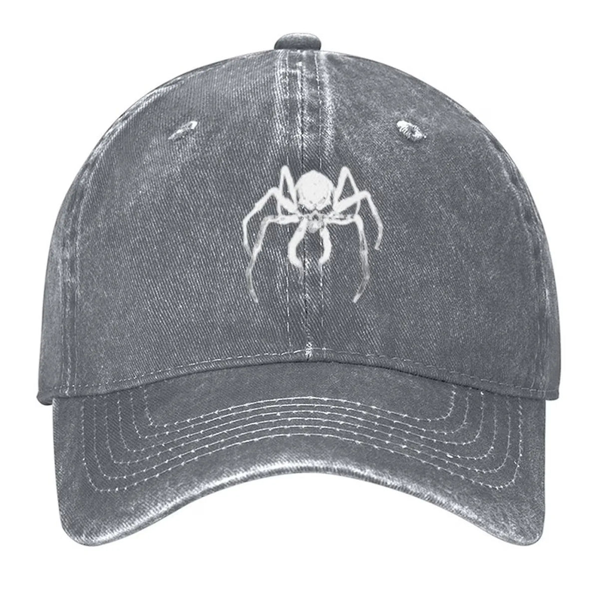 Skeleton Spider Skull Print Vintage Wash Baseball Cap