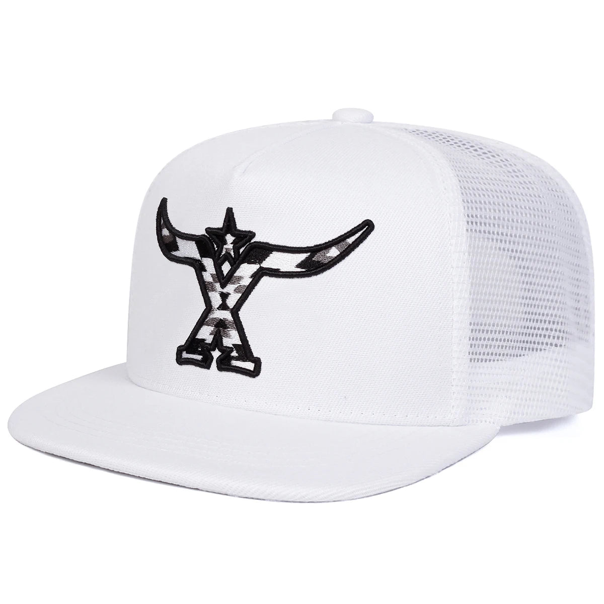Unisex Ox Horn Embroidery Hip-hop Net Hats Snapback Cap