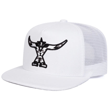 Unisex Ox Horn Embroidery Hip-hop Net Hats Snapback Cap