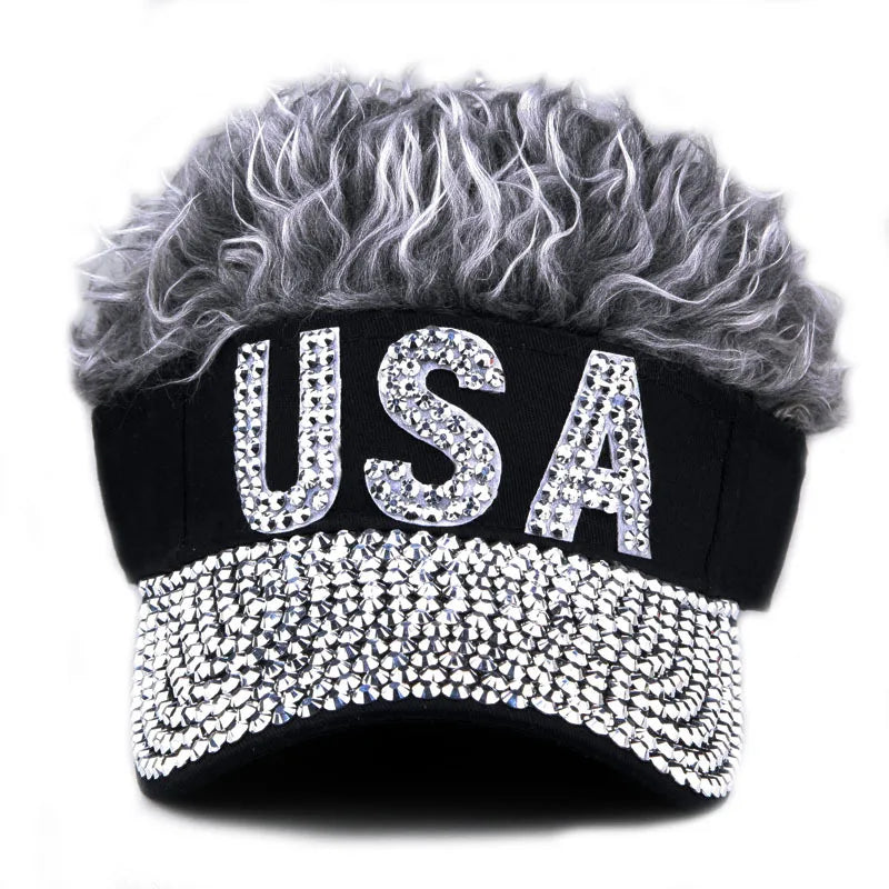 USA Wig Hat Baseball Cap Women Female Male Visors Sun Hat Cotton