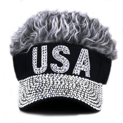 USA Wig Hat Baseball Cap Women Female Male Visors Sun Hat Cotton