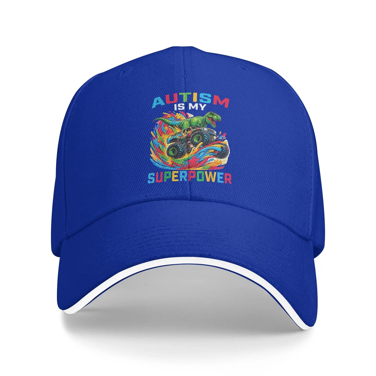Autism Is My Superpower Dino T Rex Monster Sun Baseball Cap