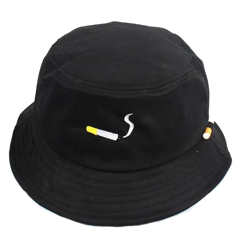 Unisex Cigarette Embroidery Personality Two-Sided Bucket Hats