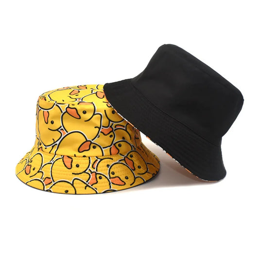 Four Seasons New Yellow Duck Double Sided Printed Bucket Hat For Couples