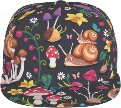 Mushrooms And Skull Flat Bill Visor Snapback Hat For Men Women