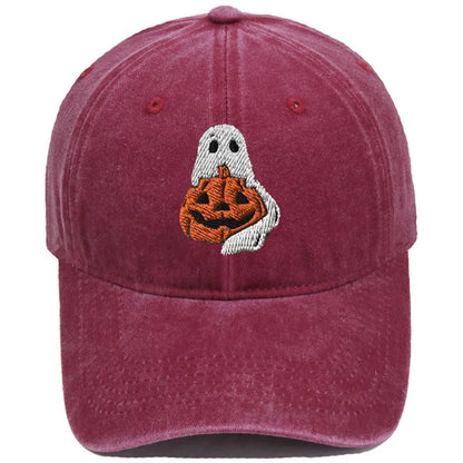 Vintage Washed Ghost Wrapping Pumpkin Embroidery Baseball Cap