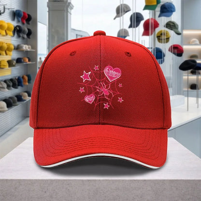 Spider Web Heart Pink Adjustable Sandwich Baseball Cap