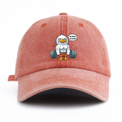Funny Gym Duck Baseball Cap - No Pain No Gain Workout Hat