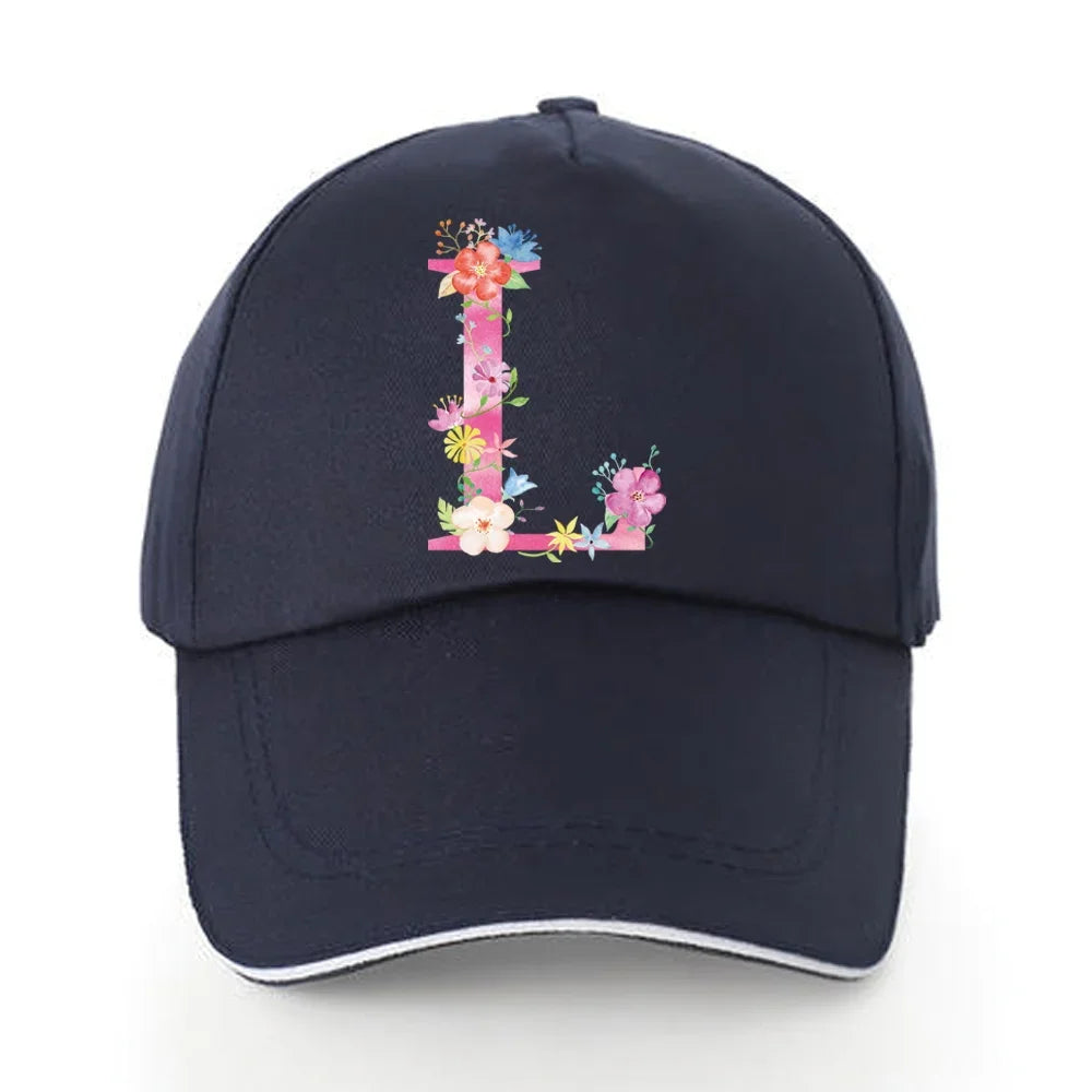 Men Baseball Cap Pure Cotton Adjustable Back Buckle Hat Pink Letter Print
