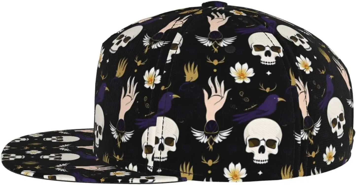 Gothic Raven And Skeleton Halloween Style Unisex Adult Hip Pop Trucker Hat Snapback Cap Dad Hat