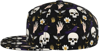 Gothic Raven And Skeleton Halloween Style Unisex Adult Hip Pop Trucker Hat Snapback Cap Dad Hat