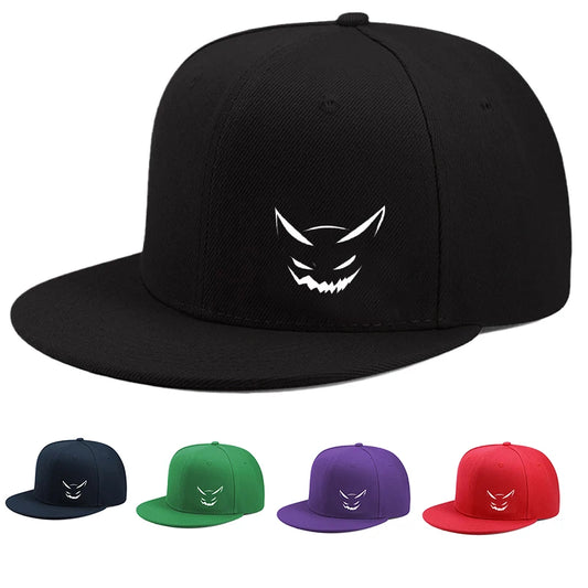 Cute Expression Printed Flat Brim Snapback Caps For Men And Women