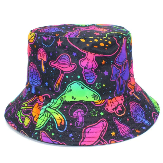 Cartoon Mushroom Print Bucket Hat Fisherman Hats Panama Caps For Men Women