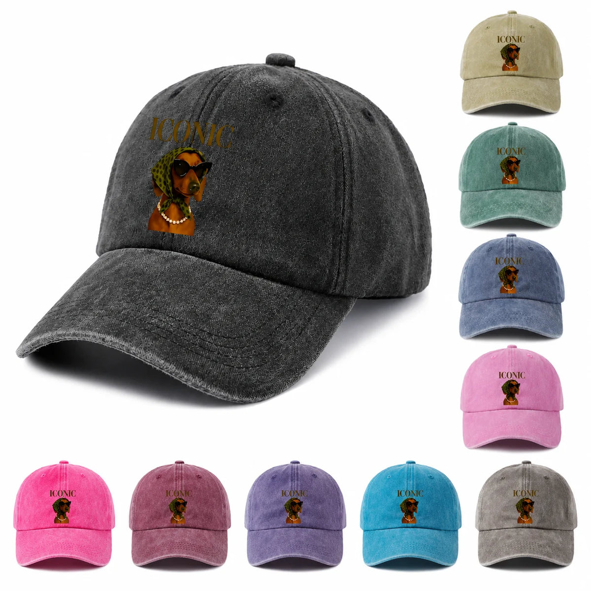 Dachshund Graphic Vintage Washed Baseball Cap