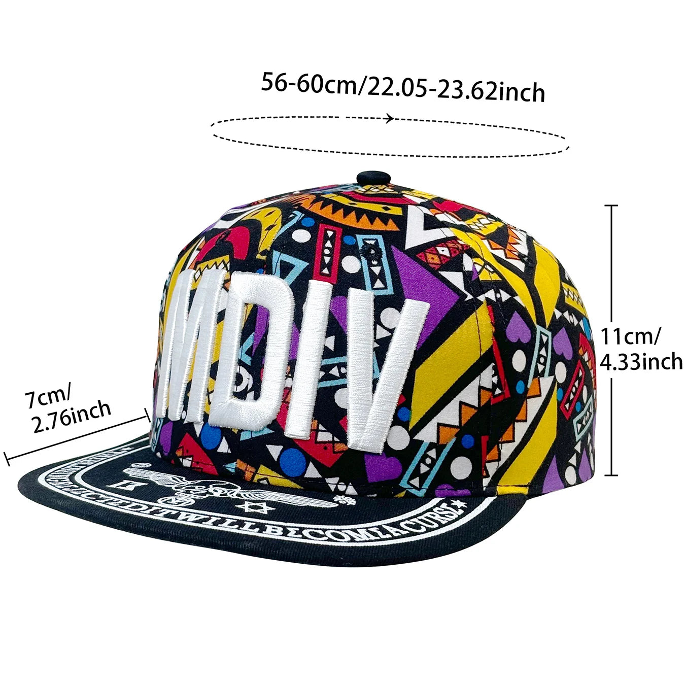 Letter MDIV Embroidered Snapback Cap, Trendy Hip-Hop Peaked Cap, Personalized Flat-Brimmed Hip-Hop Hat