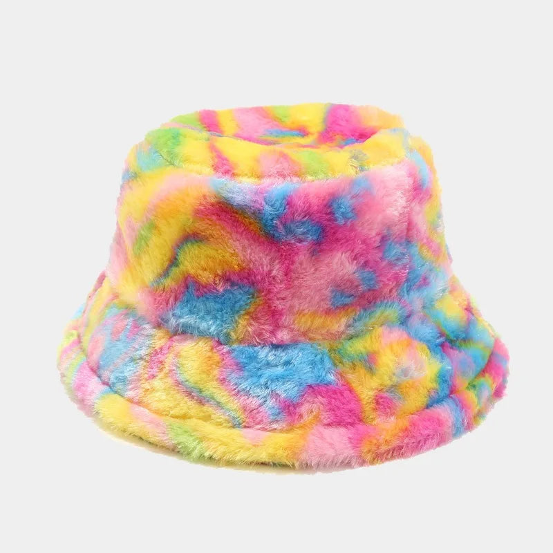 Winter Zebra Pattern Faux Fur Fluffy Bucket Hat