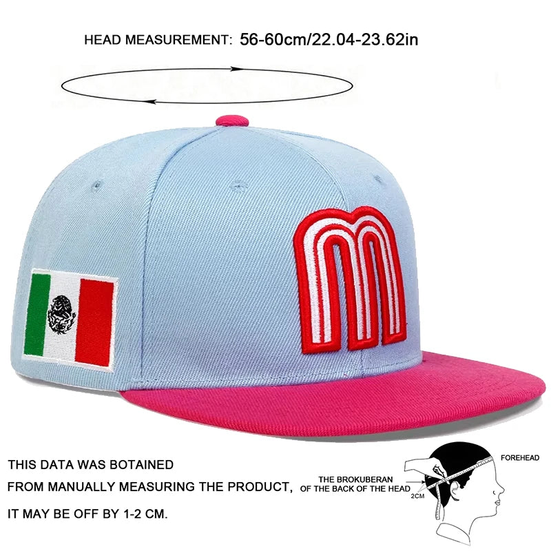 Fashion M Letter Mexico Flag Embroidery Baseball Cap Cotton Snapback Caps