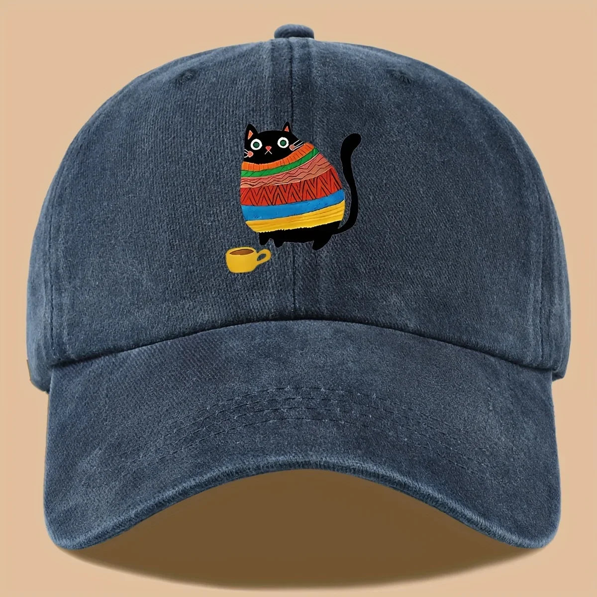 Cat Print Trucker Hat Vintage Washed Baseball Cap