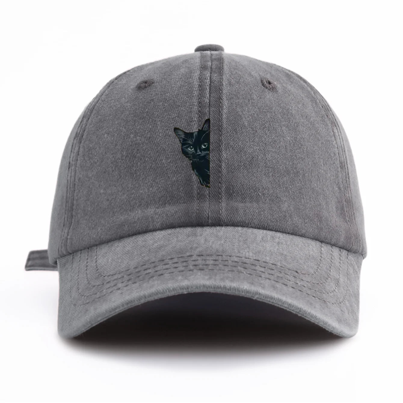 Black Cat Print Washed Baseball Cap For Adults