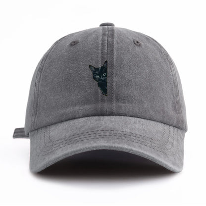 Black Cat Print Washed Baseball Cap For Adults