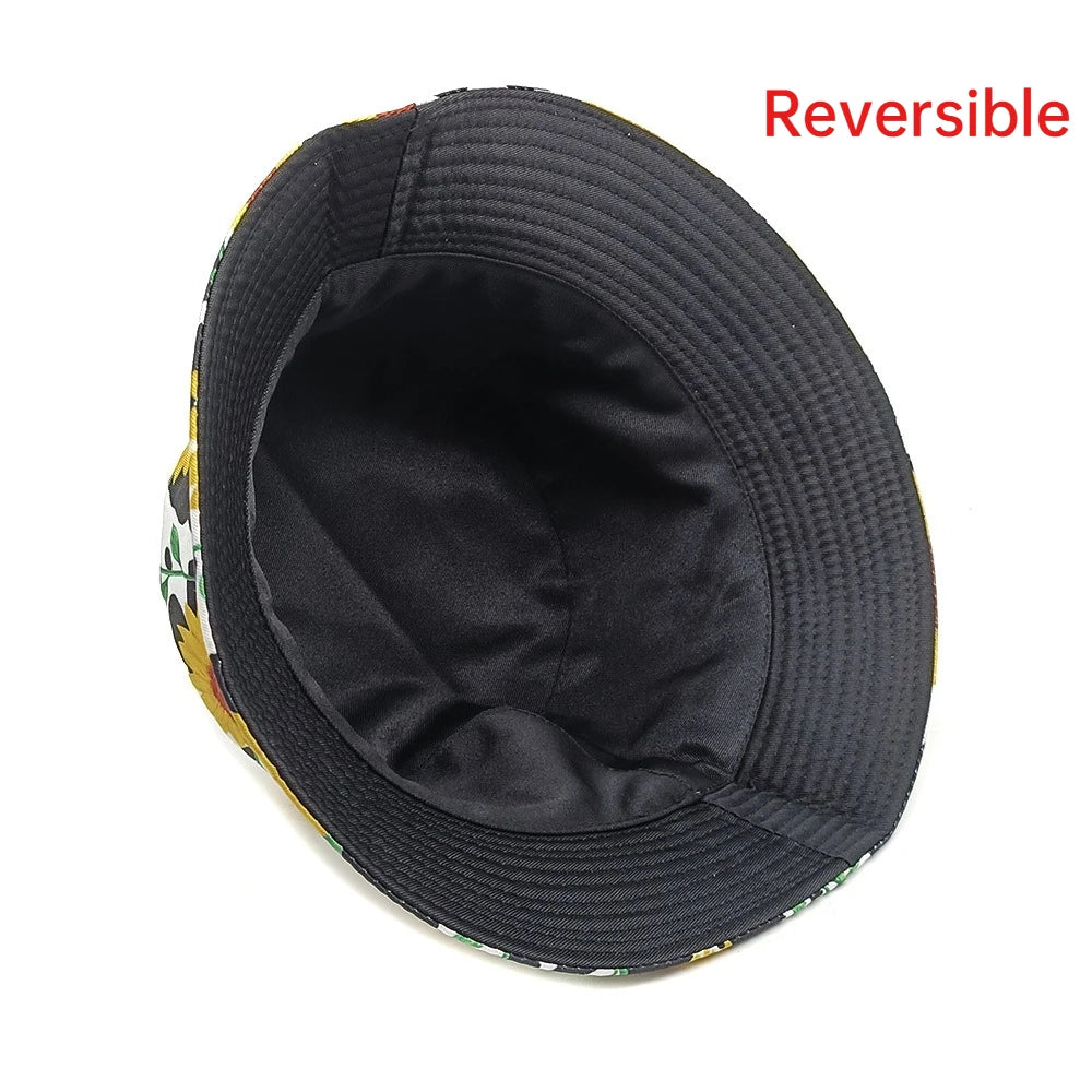 Women's Reversible Cow Print Sunflower Flower Print Bucket Hat