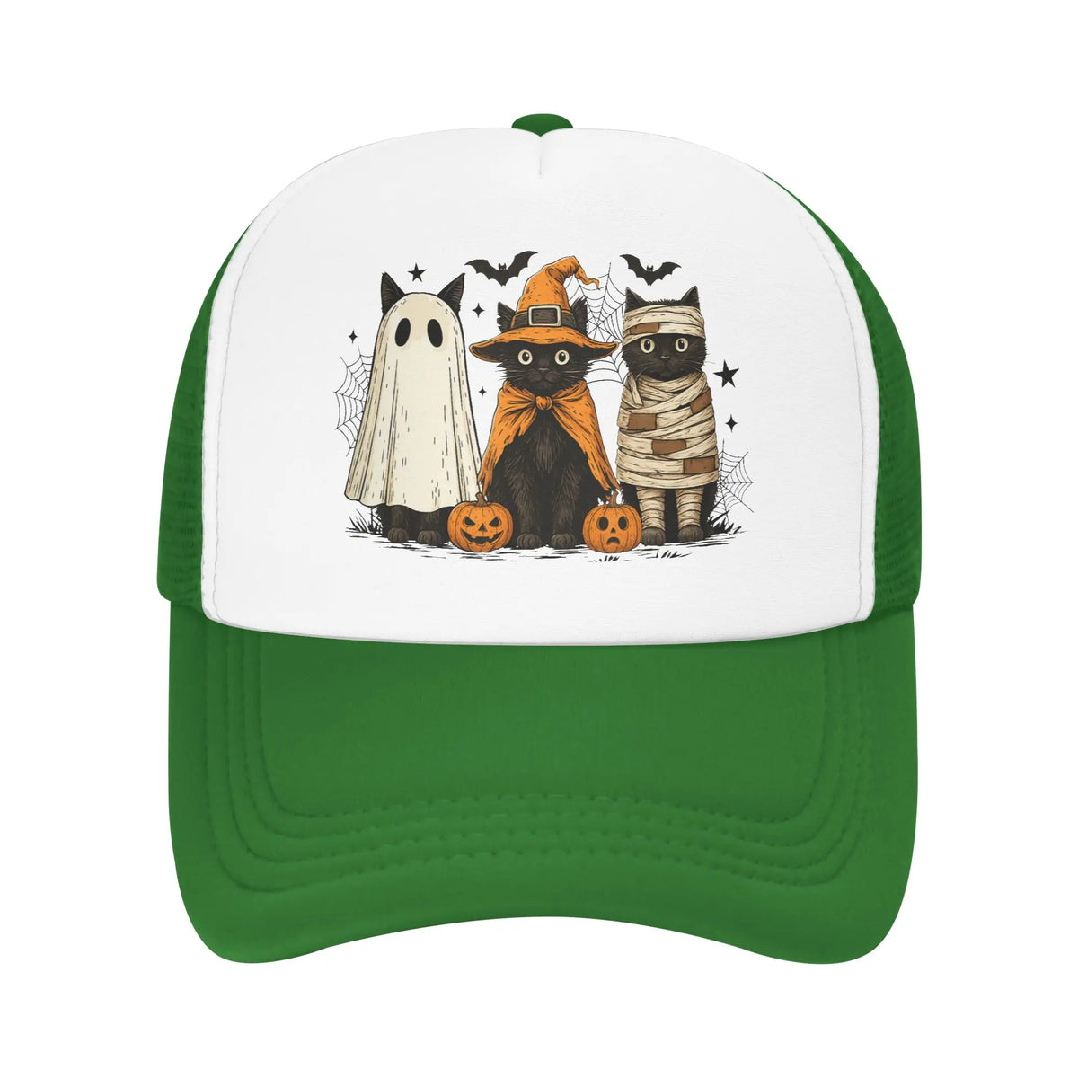 Retro Black Cat Witch Scary Halloween Pumpkin Baseball Cap
