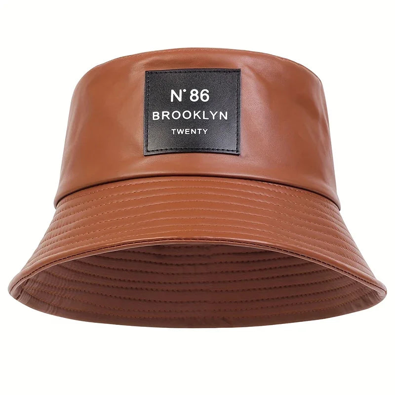 Unisex Brooklyn Panama Bucket Hat PU Leather Fisherman Hat For Men Women