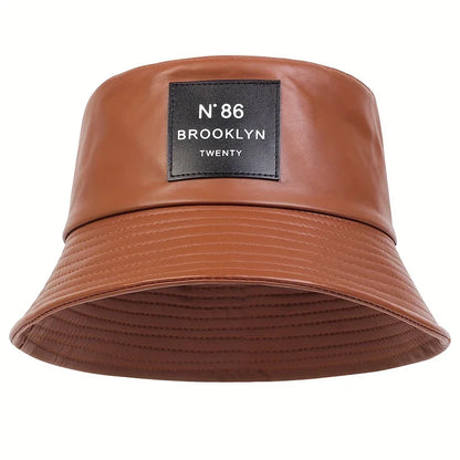 Unisex Brooklyn Panama Bucket Hat PU Leather Fisherman Hat For Men Women