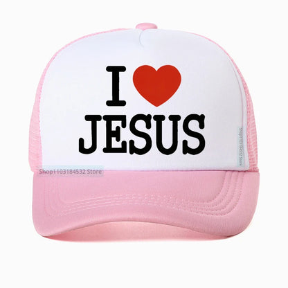 I Love Jesus Print Mesh Breathable Baseball Cap