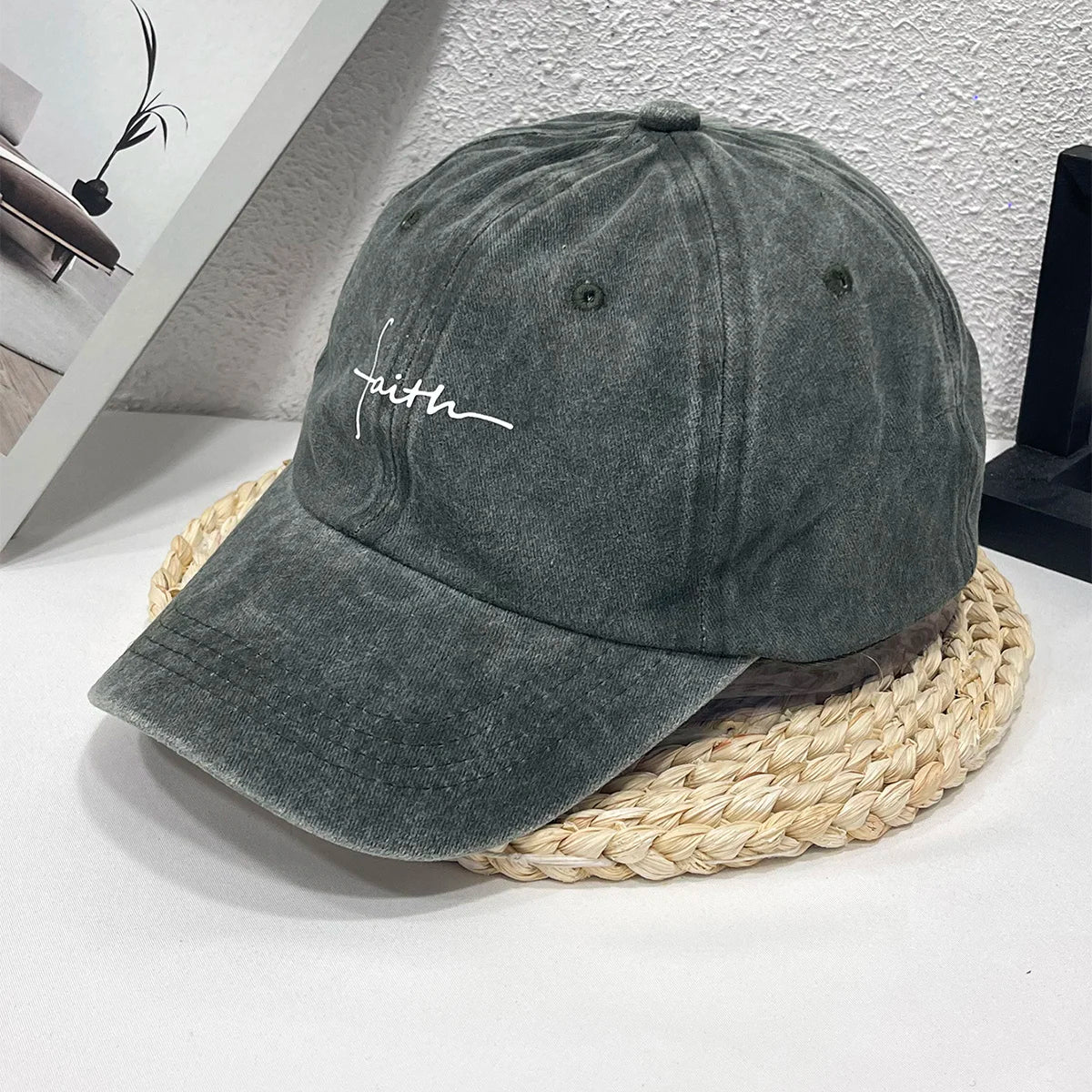 Faith Printed Retro Street Style Distressed Men Women Baseball Cap