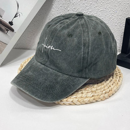 Faith Printed Retro Street Style Distressed Men Women Baseball Cap