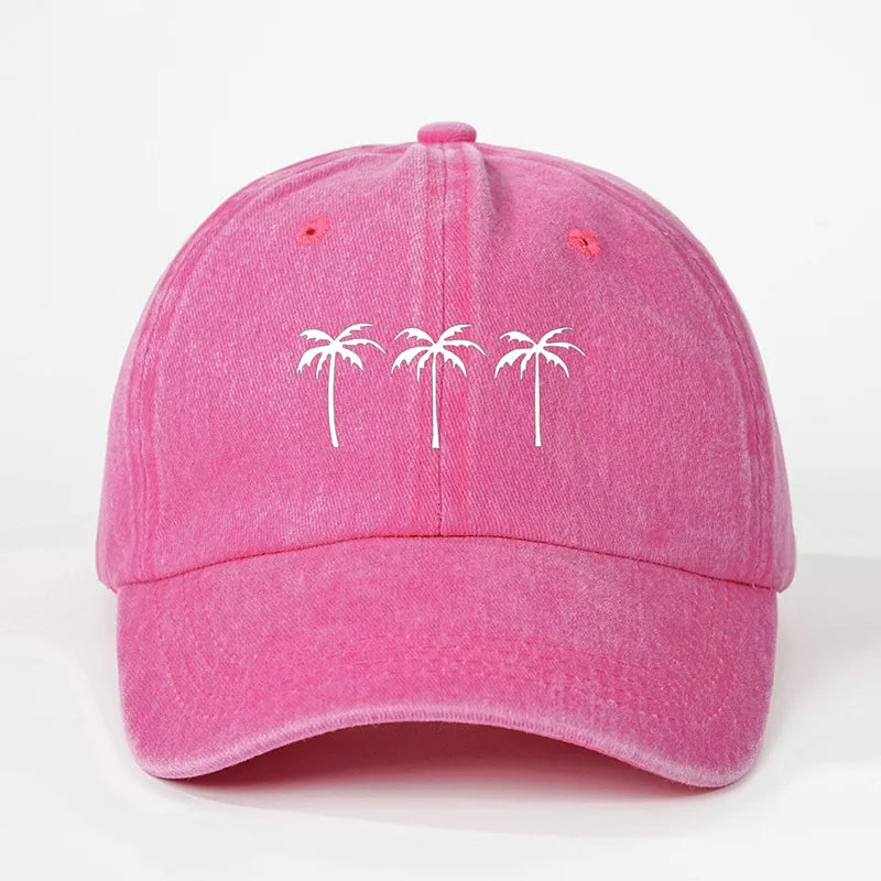 Printed Three Coconut Tree Washed Baseball Hat