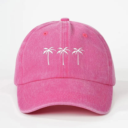 Printed Three Coconut Tree Washed Baseball Hat