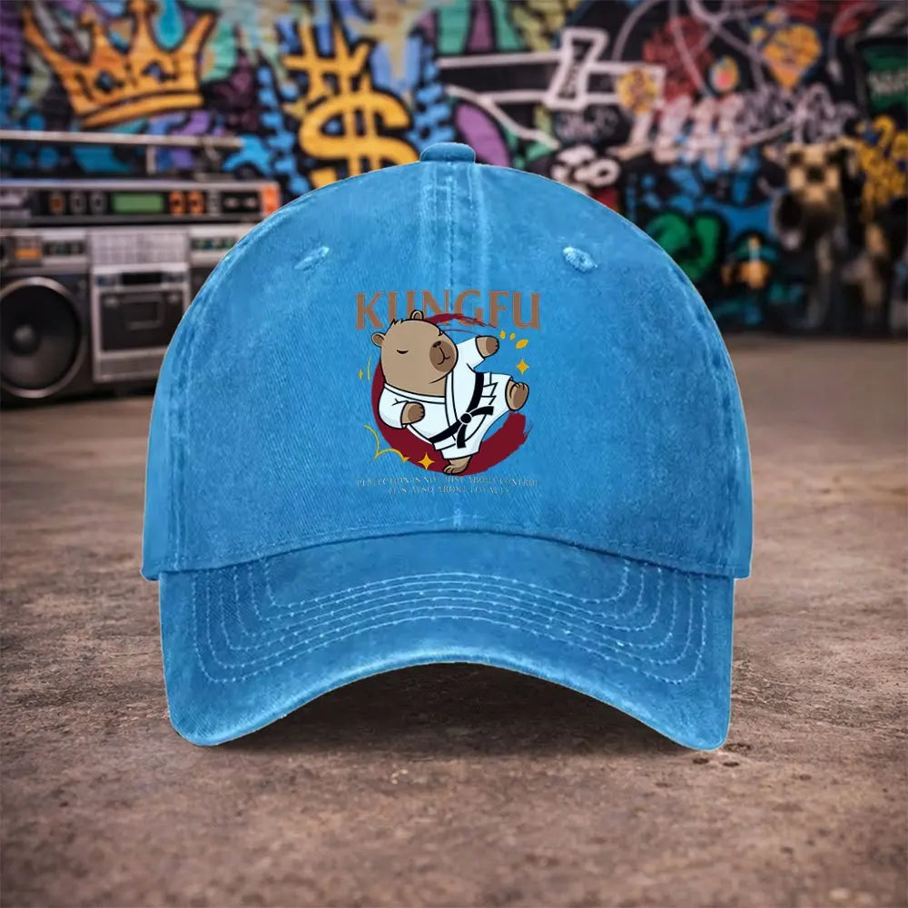 Kung Fu Capybara Washed Baseball Cap