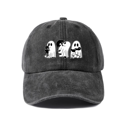 Vintage Washed Ghosts Holding Black Cats Graphic Baseball Cap