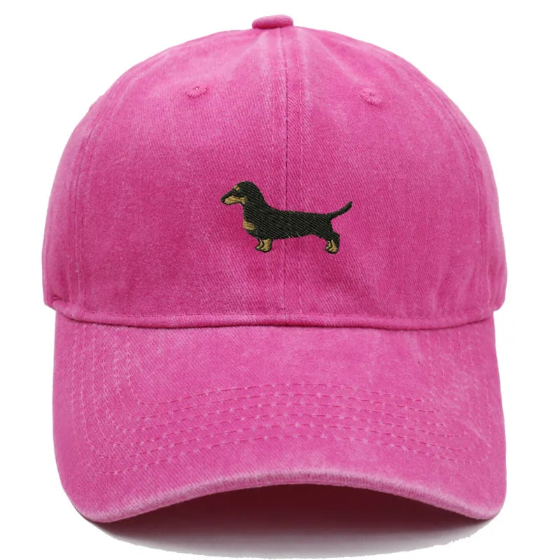 Dachshund Embroidered Vintage Washed Baseball Cap