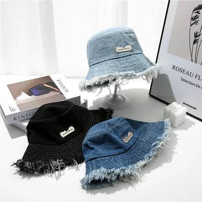 New Summer Washed Denim Blue Bucket Hat