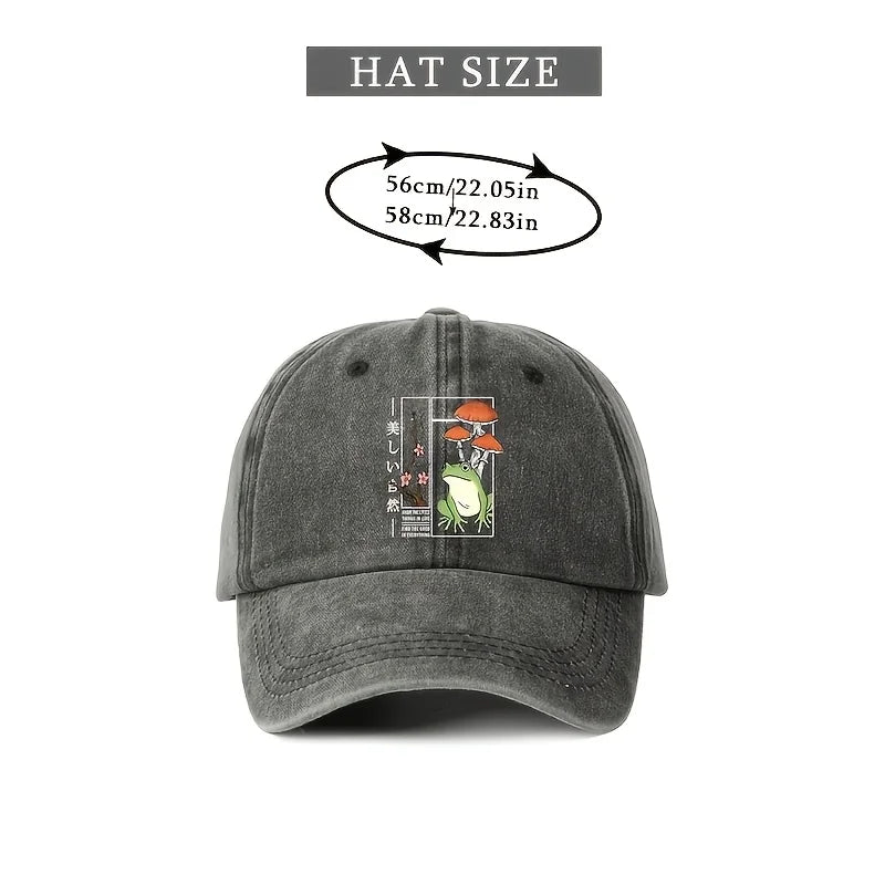 Printed Frog Mushroom Washable Baseball Cap