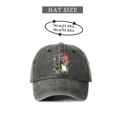 Printed Frog Mushroom Washable Baseball Cap